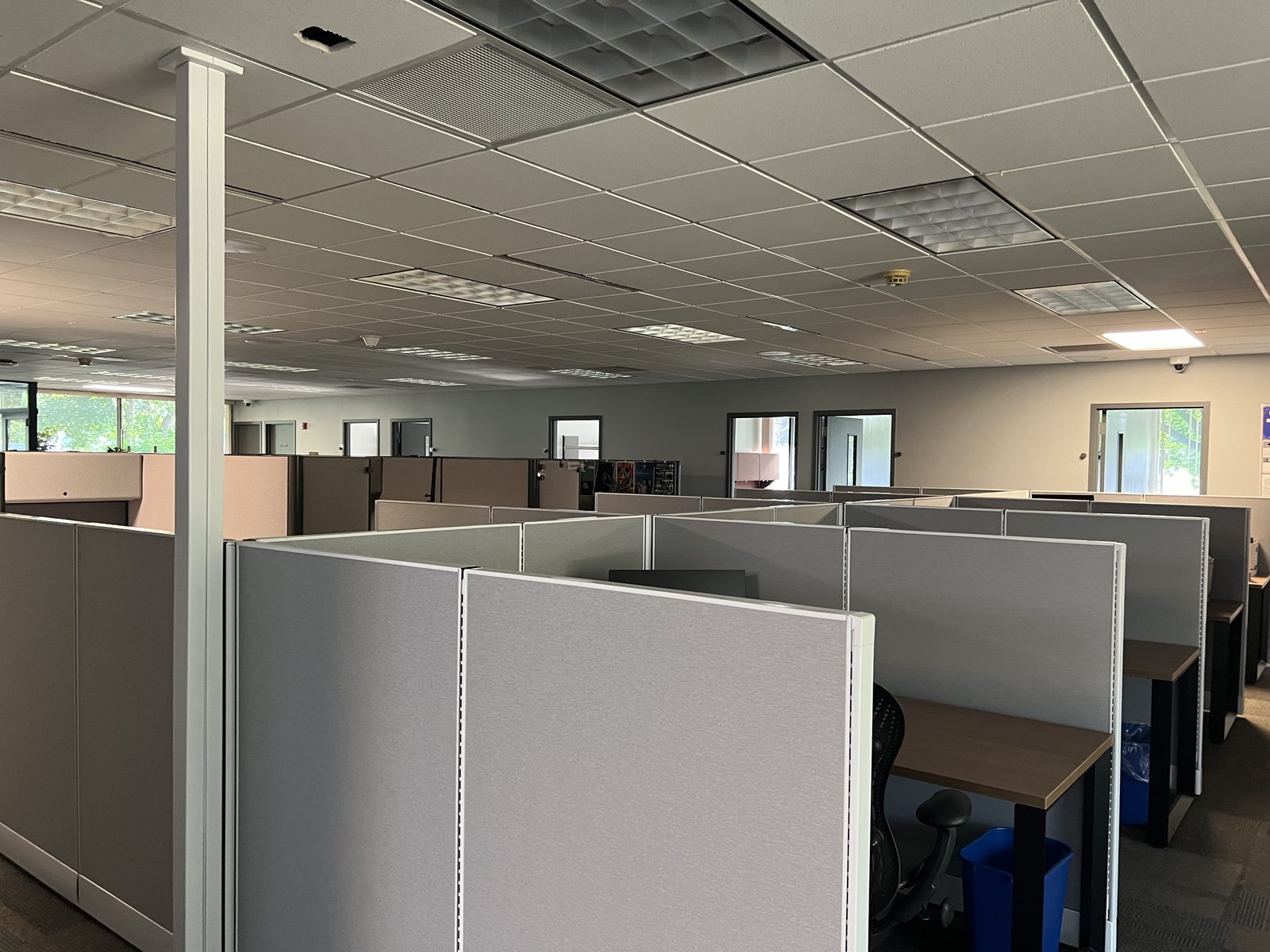 Bright open office workstations maintained by CT Cleaners