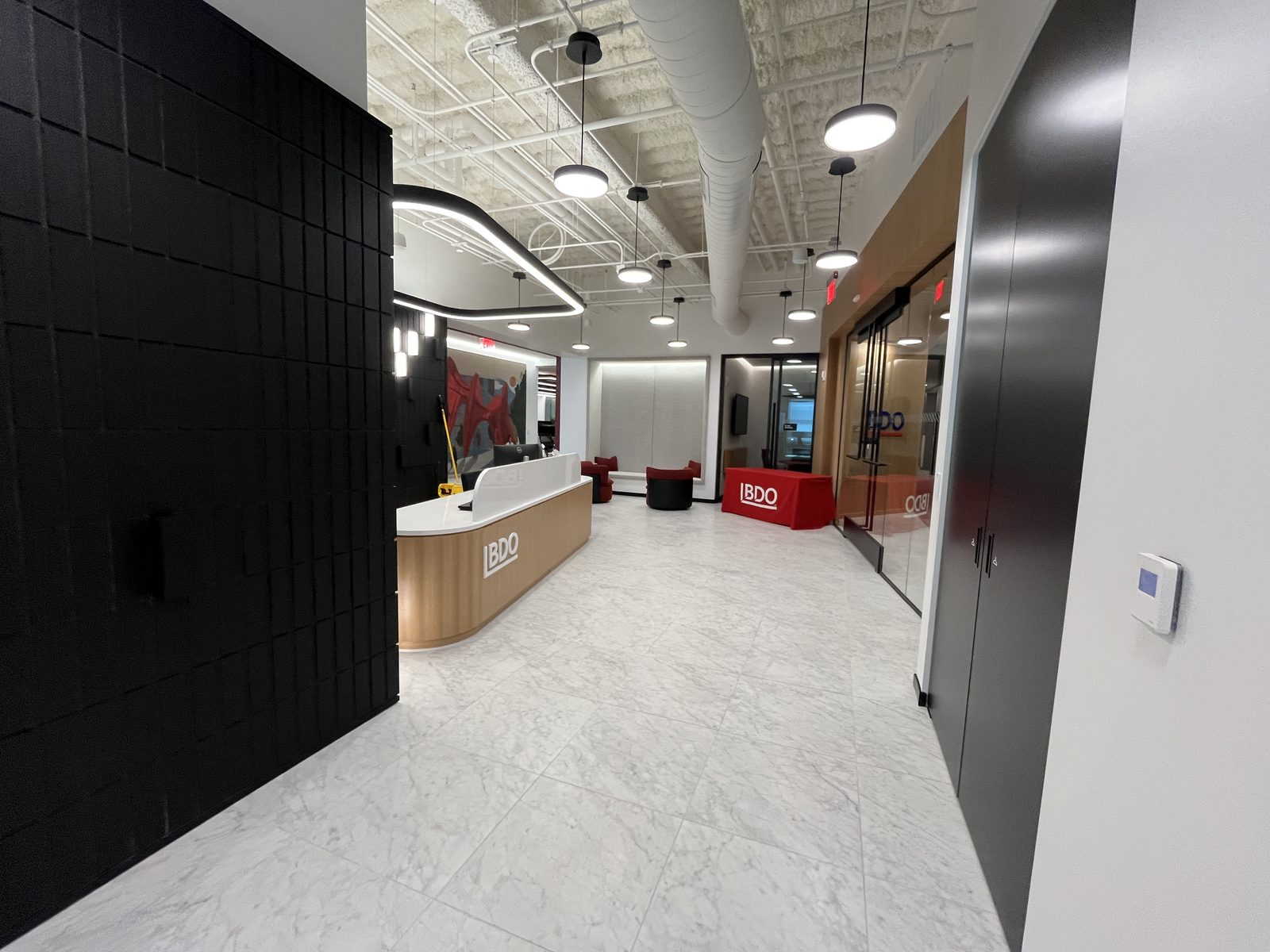 Lobby and reception cleaned by CT Cleaners — commercial complex cleaning